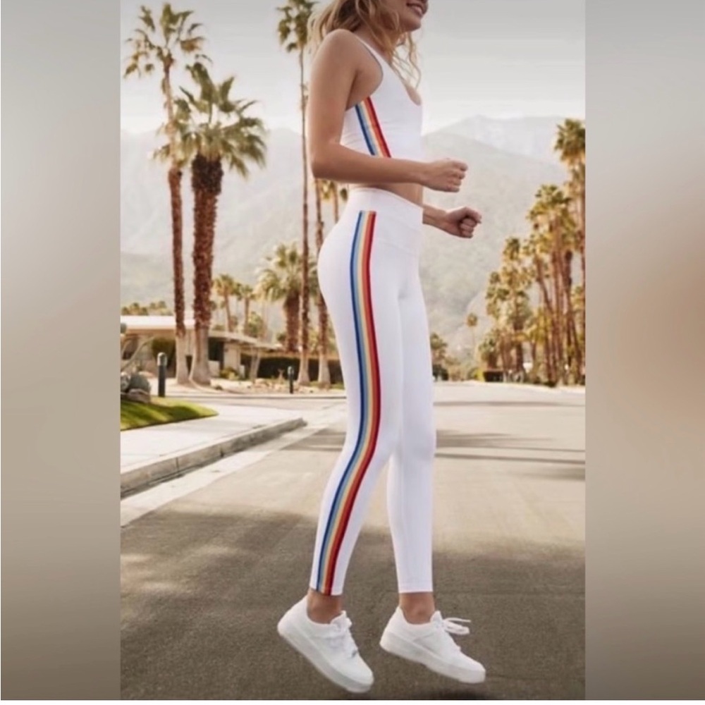 Spiritual Gangster Rainbow 🌈 Stripe White Leggings